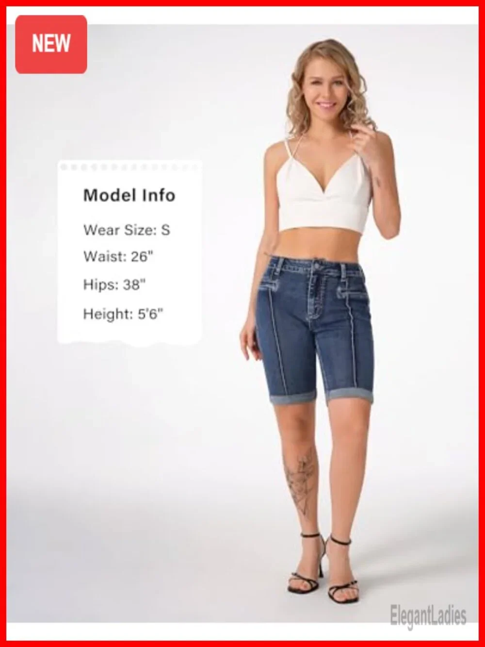 Stretchy Skinny Bermuda Jean Shorts with Front Seam